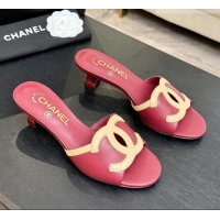 ​Unique Discount Chanel Lambskin Mules Sandals with 45mm Heel G47252 Deep Red 2026