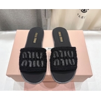 Good Product Miu Miu Knit Flat Slides Sandal MM022701 Black 2026