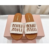 Charming Miu Miu Knit Flat Slides Sandal MM022701 White 2026