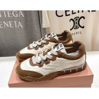 Unique Style Miu Miu Tyre Technical Fabric and Suede Sneakers 5E417E Brown 2026