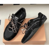Low Cost Miu Miu Mesh and Suede Sneakers 5E589E Black 2026