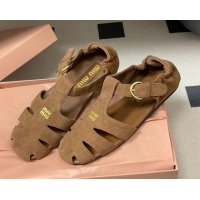 Good Quality Miu Miu Suede Fisherman Flat Sandals 5E395E Brown 2026