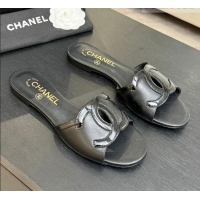 Low Cost Chanel Lambskin & Patent Leather Flat Mules Sandals G47252 Black 2026
