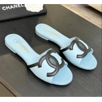 Good Taste Chanel Lambskin Flat Mules Sandals G47252 Blue 2026