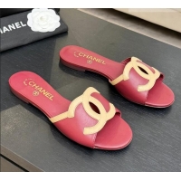 Top Quality Chanel Lambskin Flat Mules Sandals G47252 Deep Red 2026