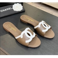 ​Luxury New Chanel Lambskin Flat Mules Sandals G47252 Khaki 2026