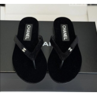 ​Hot Style Chanel Velvet Thongs with CC Logo CH32807 Black 2026
