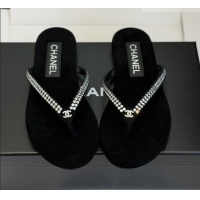 ​Modern Classic Chanel Velvet Thongs with Crystals CH32805 Black 2026