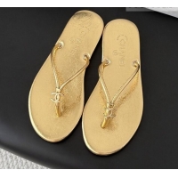 ​Grade Quality Chanel Thongs in Crackled Laminated Calfskin G47243 Gold Spring Summer 2026
