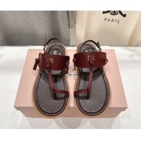 Stylish Miu Miu Leather Thong Flat Sandals MM022702 Burgundy 2026