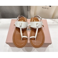 Buy Discount Miu Miu Leather Thong Flat Sandals MM022702 White 2026