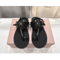 Good Quality Miu Miu Leather Thong Flat Sandals MM022702 Black 2026
