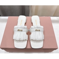 Trendy Design Miu Miu Fringe Leather Flat Slides Sandal MM022703 White 2026