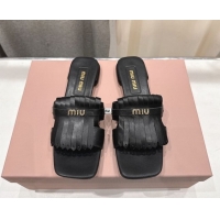 Grade Quality Miu Miu Fringe Leather Flat Slides Sandal MM022703 Black 2026