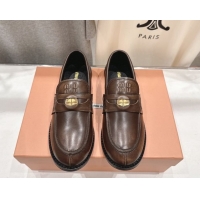 Sumptuous Miu Miu Calf Leather Penny Loafers 5D773D Brown 2026