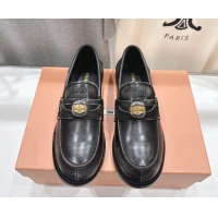 Best Grade Miu Miu Calf Leather Penny Loafers 5D773D Black 2026