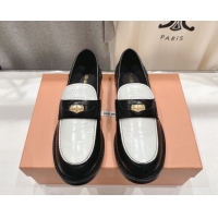 Discount Miu Miu Leather Penny Loafers 5D773D Black/White 2026