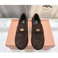 Luxury Miu Miu Suede Leather Penny Loafers 5D773D Dark Brown 2026