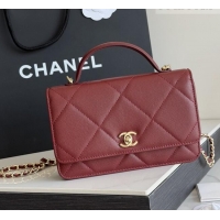 Famous Brand Chanel Wallet On Chain with Top Handle Grained Shiny Calfskin AP4931 Burgundy 2026