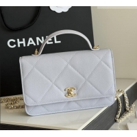 Top Grade Chanel Wallet On Chain with Top Handle Grained Shiny Calfskin AP4931 Light Grey 2026