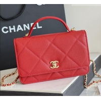 Top Design Chanel Wallet On Chain with Top Handle Grained Shiny Calfskin AP4931 Red 2026