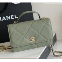 New Cheap Chanel Wallet On Chain with Top Handle Grained Shiny Calfskin AP4931 Green 2026