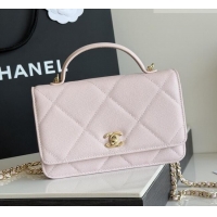 Well Crafted Chanel Wallet On Chain with Top Handle Grained Shiny Calfskin AP4931 Light Pink 2026