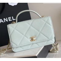 Original Cheap Chanel Wallet On Chain with Top Handle Grained Shiny Calfskin AP4931 Light Blue 2026