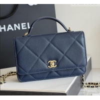 New Fashion Chanel Wallet On Chain with Top Handle Grained Shiny Calfskin AP4931 Navy Blue 2026