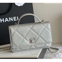 Best Product Chanel Wallet On Chain with Top Handle Grained Shiny Calfskin AP4931 Silver 2026