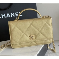 Most Popular Chanel Wallet On Chain with Top Handle Grained Shiny Calfskin AP4931 Gold 2026