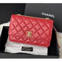 Top Quality Chanel Lambskin Wallet On Chain WOC with Top Metal Band 6841V Red 2026