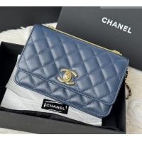 Buy New Cheap Chanel Lambskin Wallet On Chain WOC with Top Metal Band 6841V Blue 2026