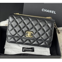 Most Popular Chanel Lambskin Wallet On Chain WOC with Top Metal Band 6841V Black 2026