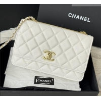 Original Cheap Chanel Lambskin Wallet On Chain WOC with Top Metal Band 6841V White 2026