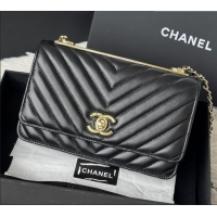 Inexpensive Chanel Lambskin Chevron Wallet On Chain WOC with Top Metal Band 6841V Black 2026
