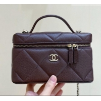 Luxury Discount Chanel Grained Shiny Calfskin Vanity Case with Top Handle AP4936 Reddish Brown 2026 Top Quality