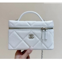 Luxury Cheap Chanel Grained Shiny Calfskin Vanity Case with Top Handle AP4936 White 2026 Top Quality