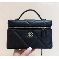 Luxury Cheap Chanel Grained Shiny Calfskin Vanity Case with Top Handle AP4936 Black 2026 Top Quality