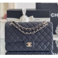 Pretty Style Chanel Grained Calfskin Medium Classic Flap Bag A01112 Deep Blue/Light Gold 2026 Original Quality
