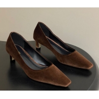 Best Grade The Row Carla Leather Pumps 4cm in Velvet TR120812 Brown 2026