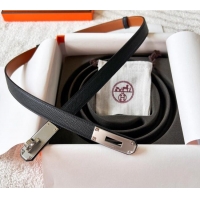 Good Taste Hermes Epsom Leather Belt 1.8cm H2412 Black/Silver