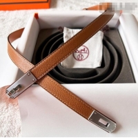 Top Grade Hermes Epsom Leather Belt 1.8cm H2412 Brown/Silver