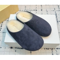 Best Grade The Row Hudson Flat Mules in Suede and Wool Blue 1208130 2026