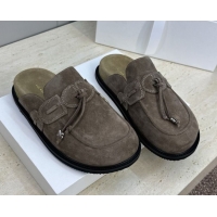 Best Grade The Row Suede Mules with Tie Grey 0224062 2026