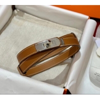Luxury Discount Hermes Kelly Duo Belt 1.8cm in Epsom Calfskin H102202 Brown/Silver 2024