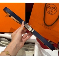 Luxury Cheap Hermes Kelly Duo Belt 1.8cm in Epsom Calfskin H102202 Blue/Silver 2024