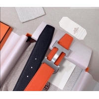 Top Grade Hermes Constance Belt Buckle & Reversible Togo Calfskin Leather Strap 3.8cm 0108 Black/Orange 2025