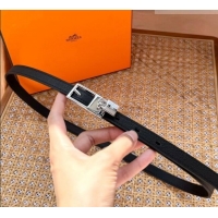 New Fashion Hermes Women's Lucky Locker Belt 1.5cm in Epsom Leather 9131 Black/Silver 2025