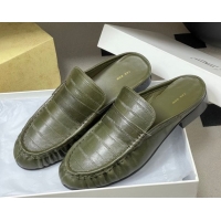 Top Grade The Row Flat Mules in Eel Embossed Leather TR022402 Green 2026